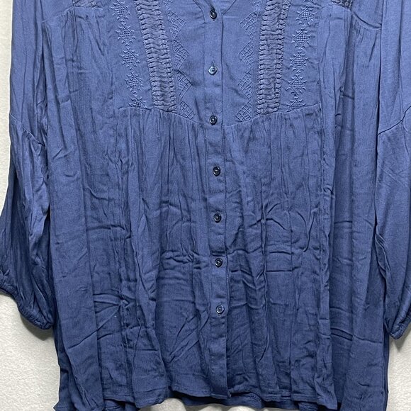 Haute Hippie Tribe Boho Style Blue Button-Down Blouse Behati 1X Womens Top Made - Picture 3 of 6